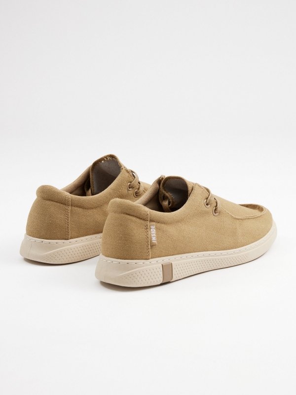 Canvas wallabee shoe sand 45º back view