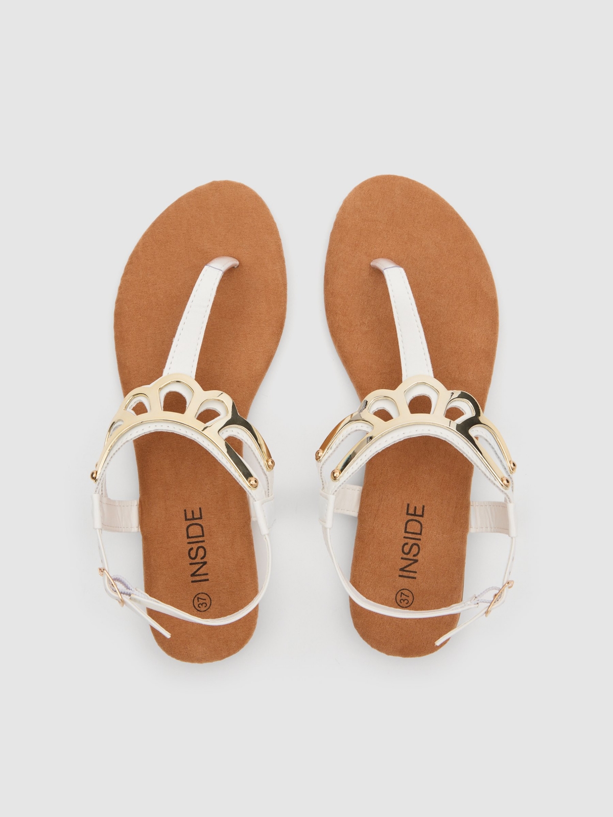 Golden applique sandal white zenithal view