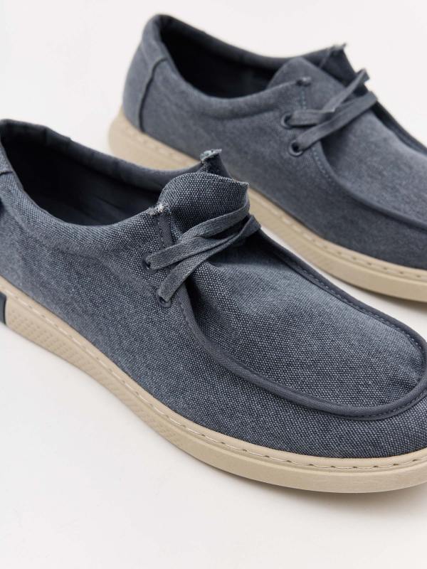 Denim canvas sneaker steel blue detail view