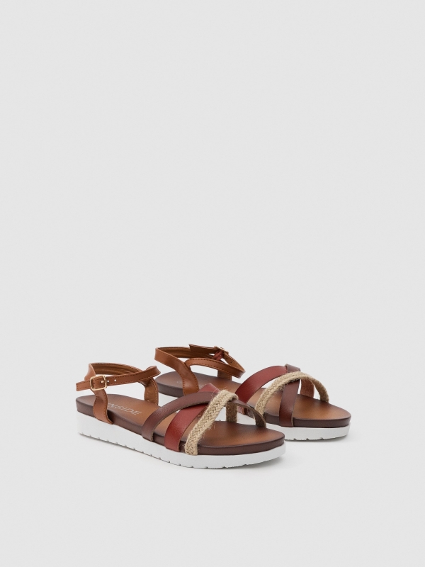 Jute strap sandal brown 45º front view