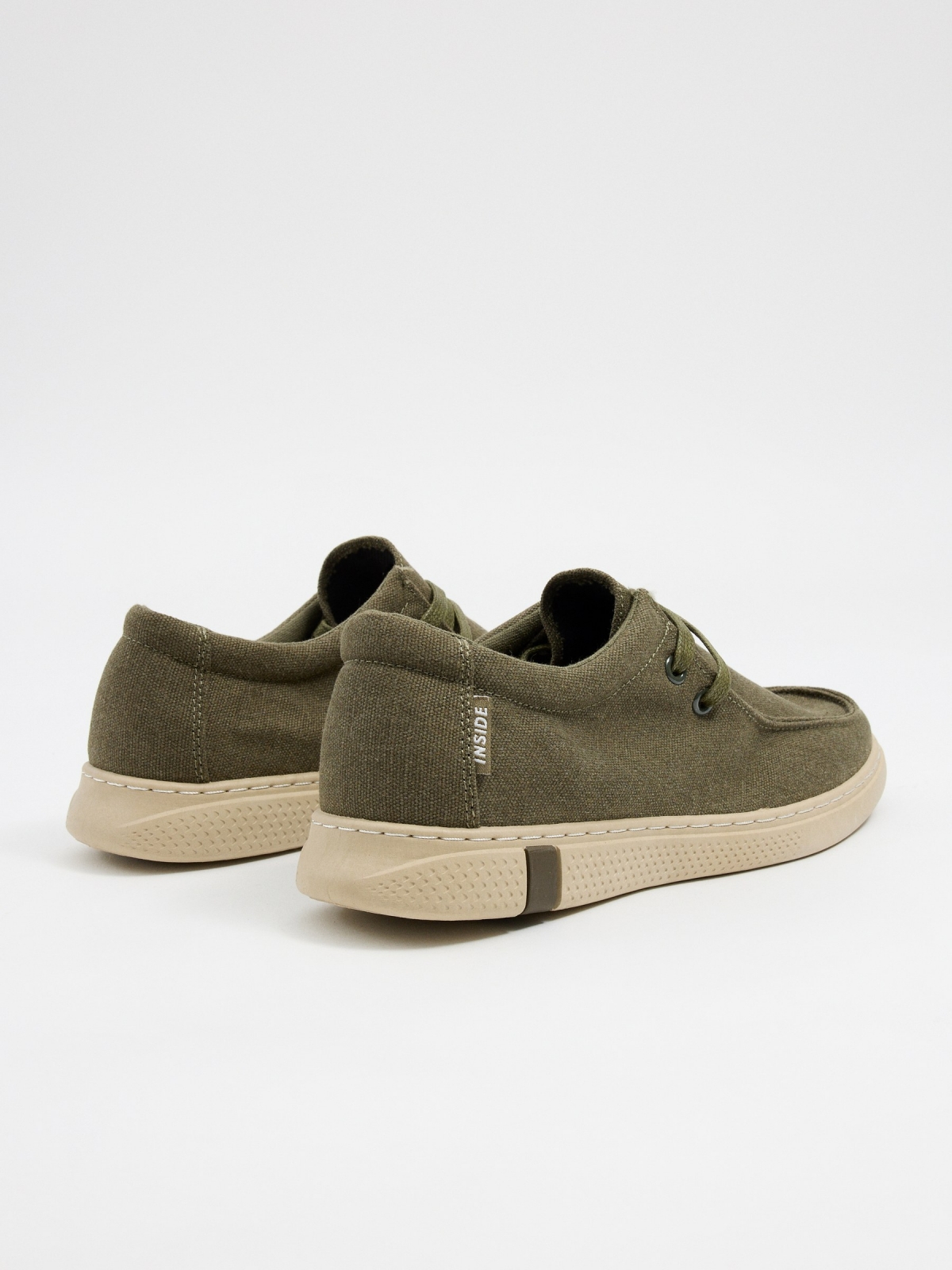 Canvas wallabee shoe 45º back view