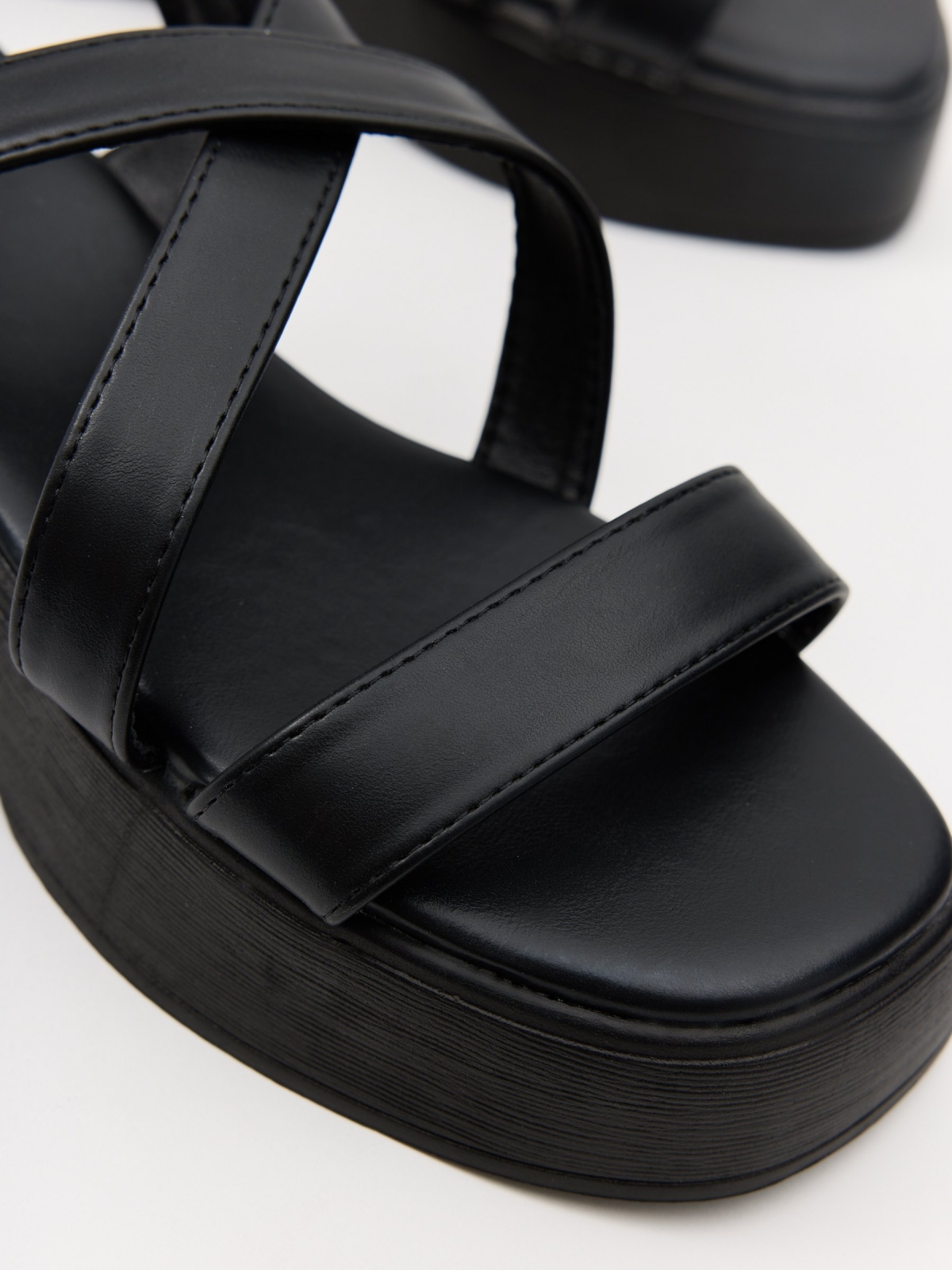 Strappy platform sandal black detail view