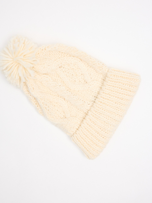 Gorro de malha branco marfim marfim vista frontal