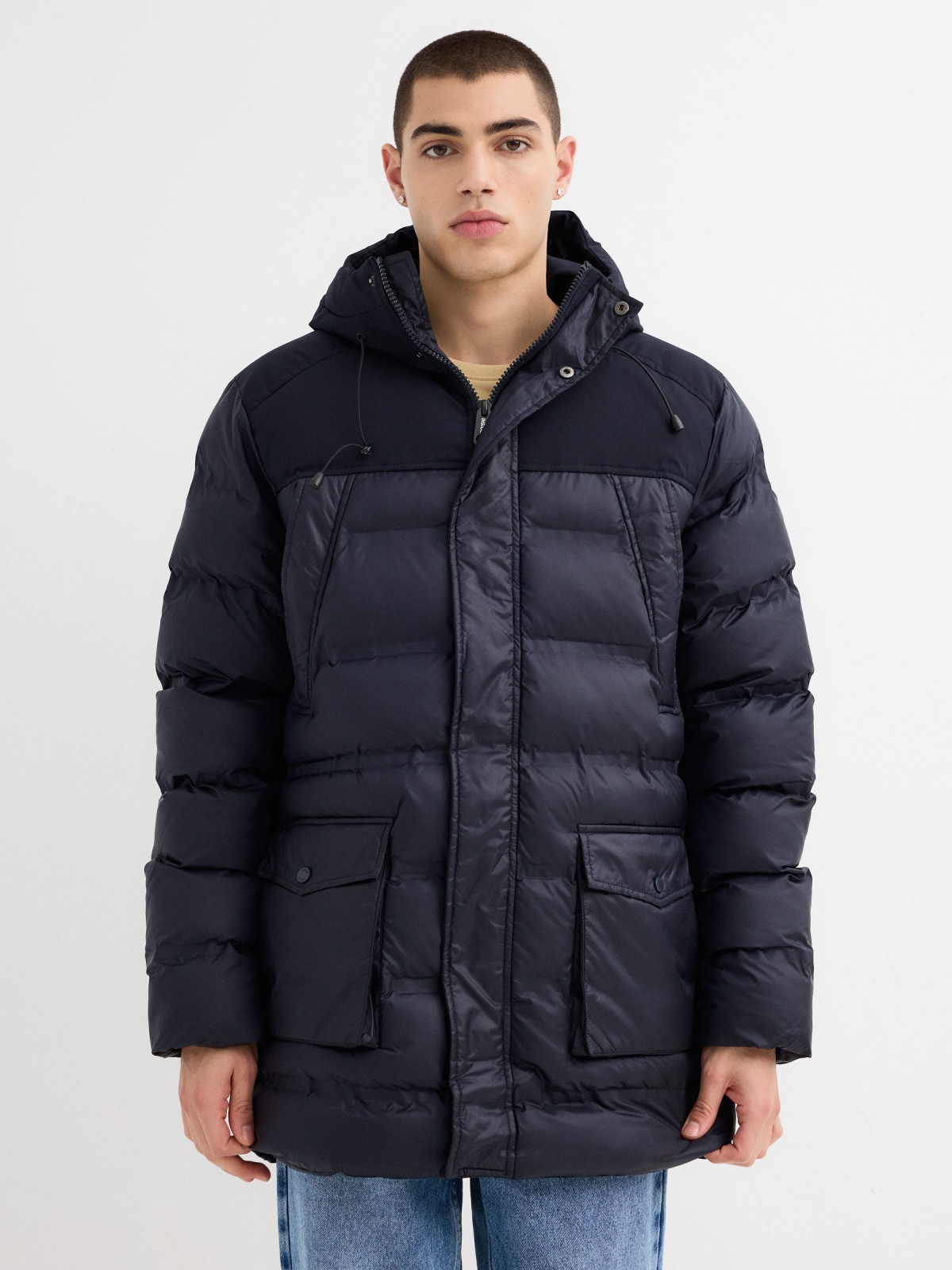 Hooded parka blue middle front view