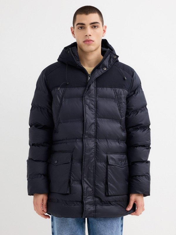 Hooded parka blue middle front view