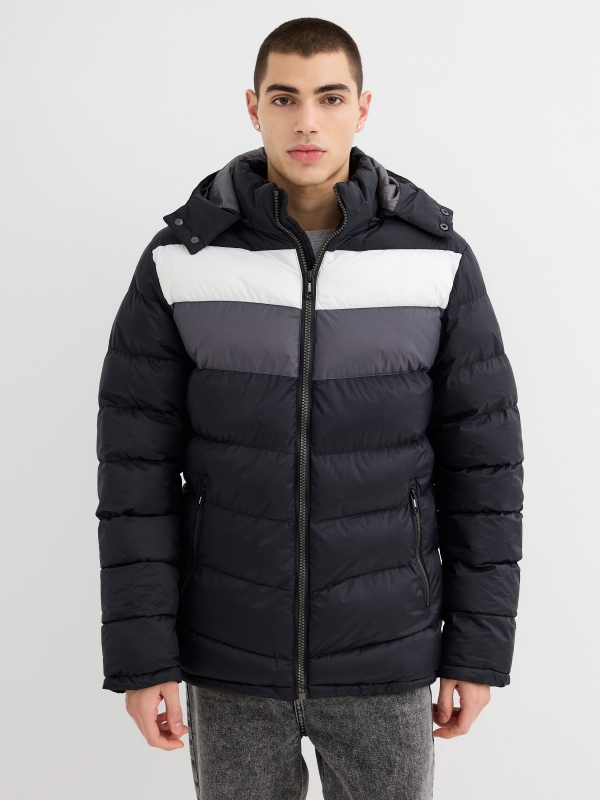 polyamide quilted coat black middle front view