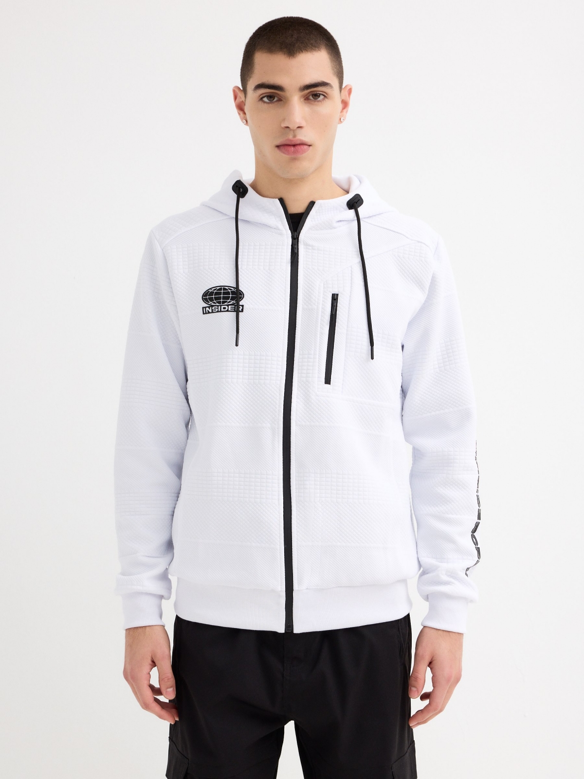 Graphic hooded sweatshirt white middle front view