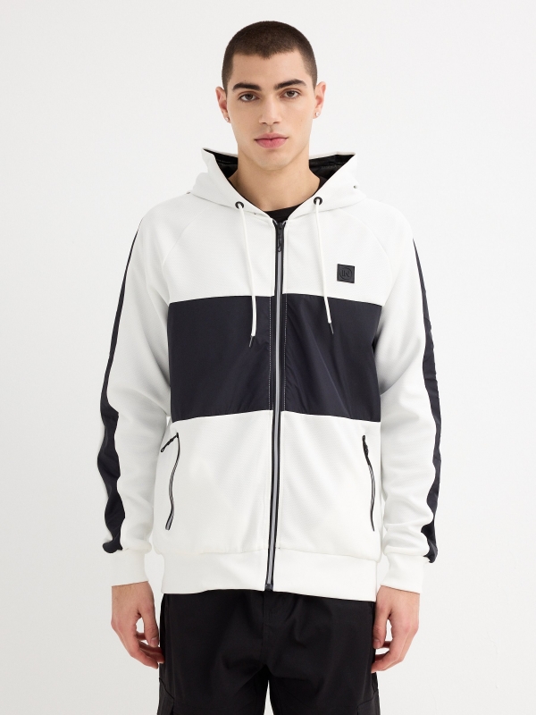 Colour block hoodie white middle front view