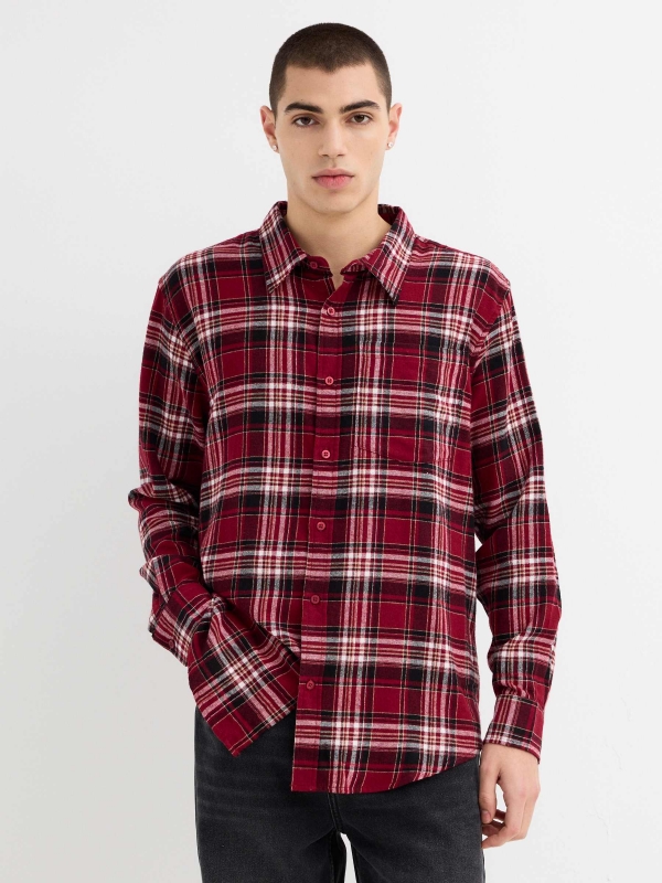 Red plaid flannel shirt red middle front view