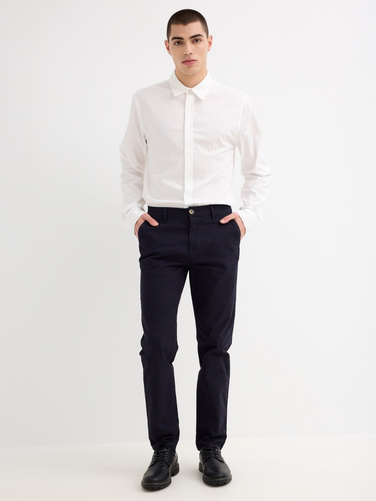 Chino gabardine trousers blue general front view