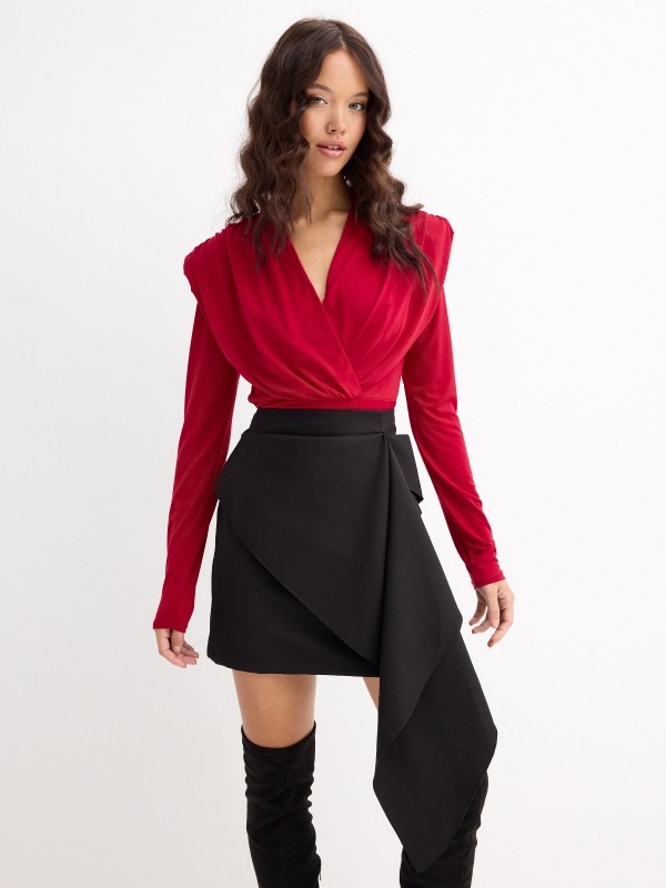 Mini skirt with ruffle black middle front view