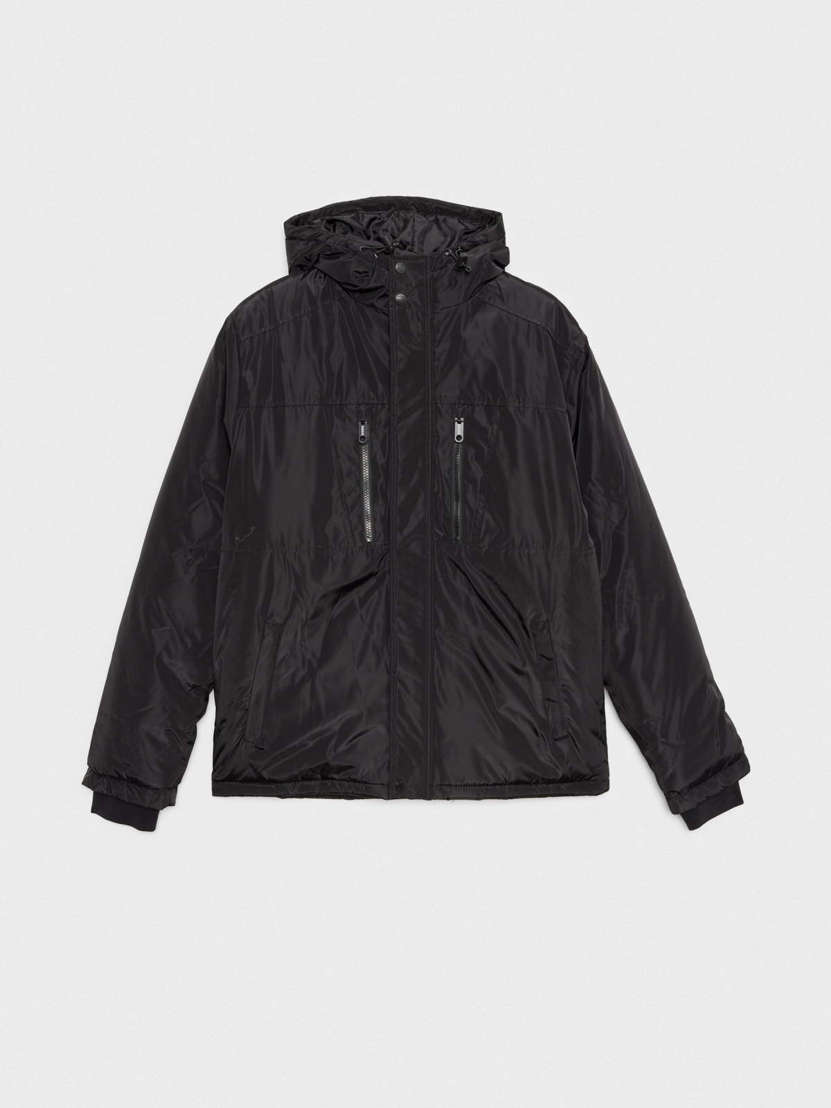  Hooded black parka black front view