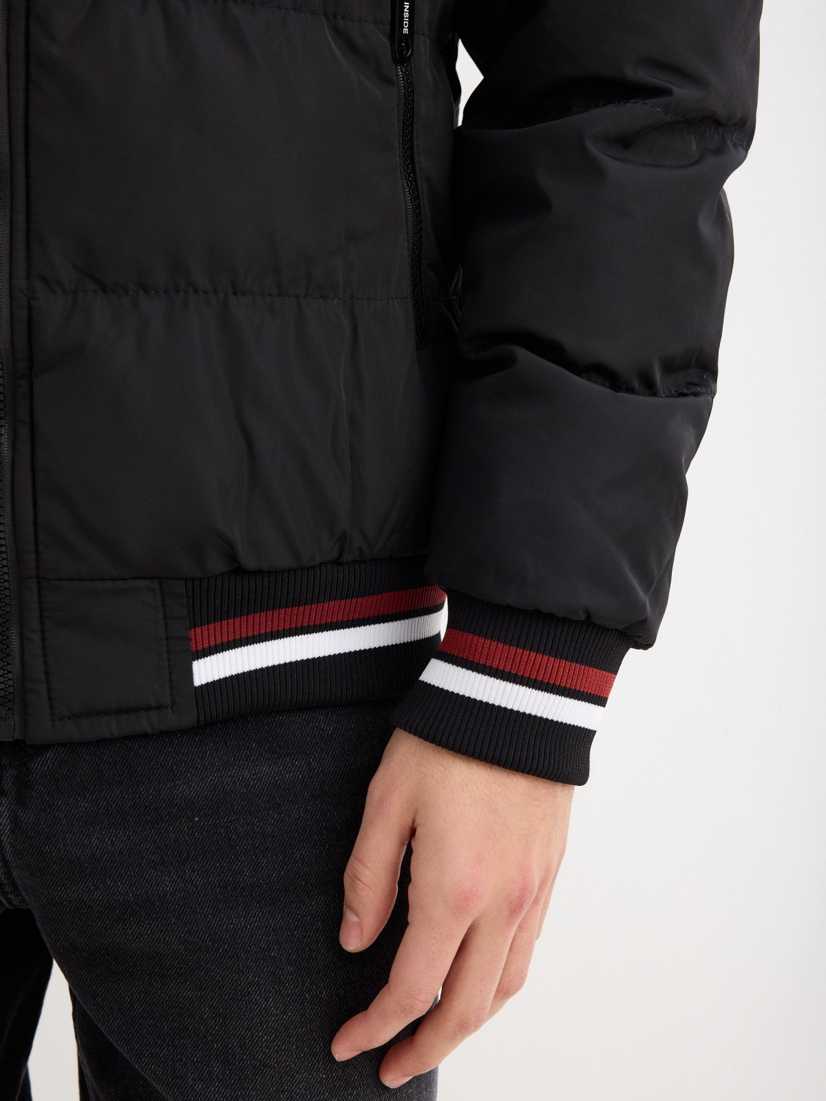 Detachable hood jacket black detail view