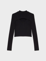 %Pto% Camiseta canalé escote cut out negro vista frontal