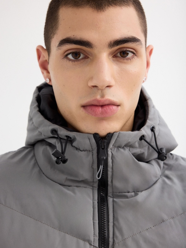 Two-tone padded jacket with hood black detail view