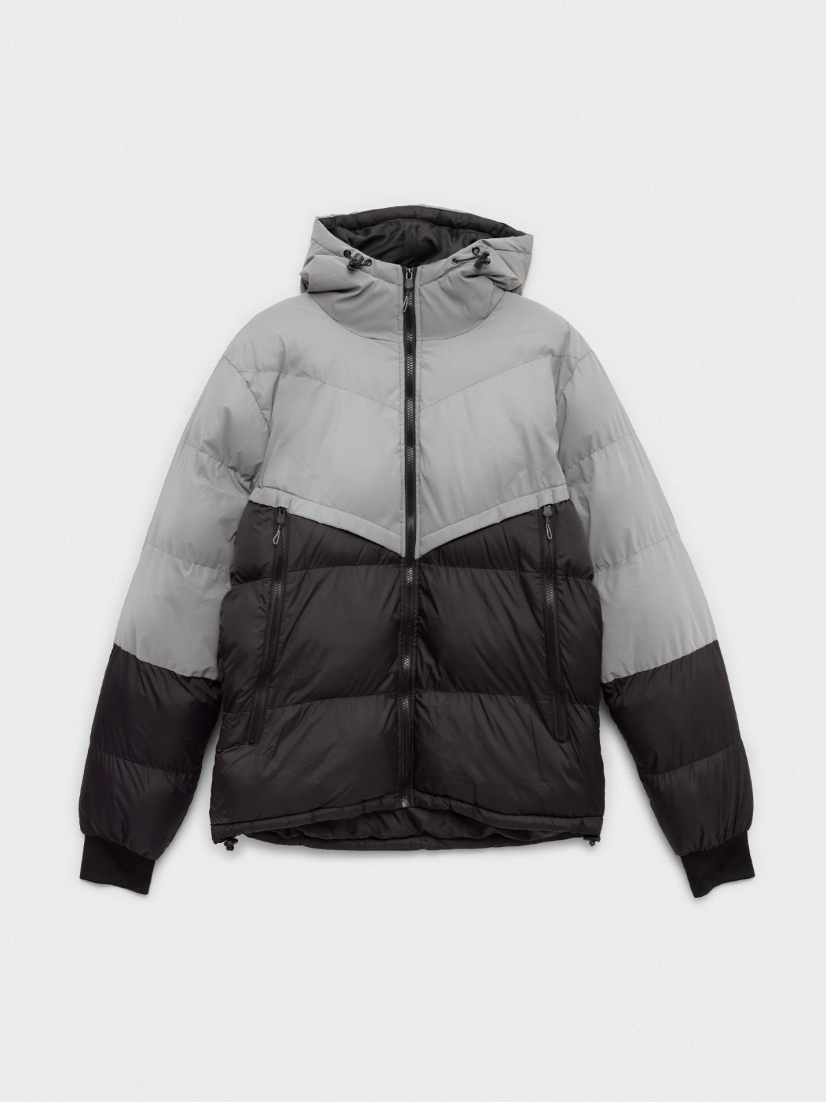  Two-tone padded jacket with hood black front view