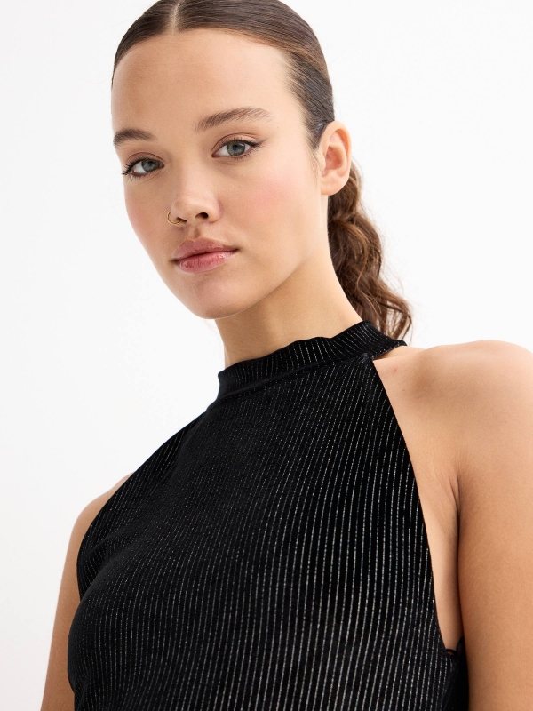  Vestido mini com halteres às riscas preto