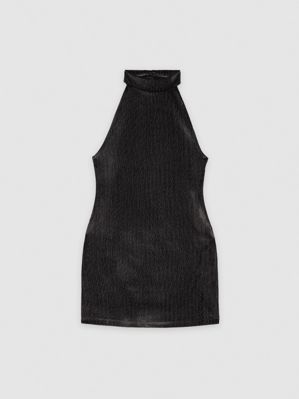 Vestido mini com halteres às riscas preto vista detalhe