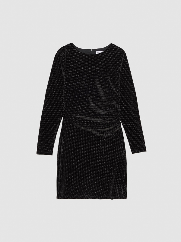  Mini velvet ruffled dress black front view