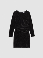 %Pto% Vestido mini terciopelo frunce negro vista frontal