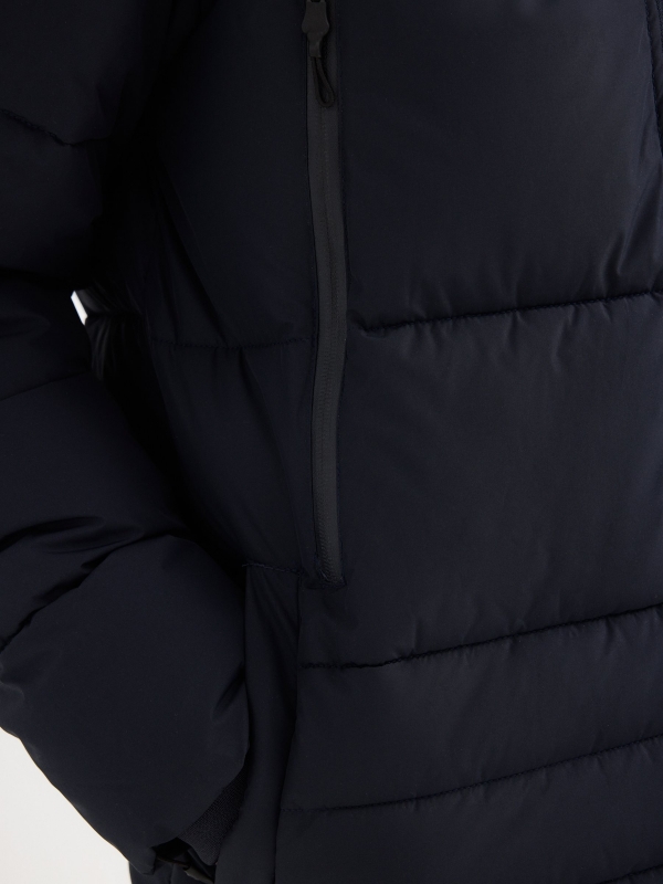 polyamide coat with zippered pockets blue detail view