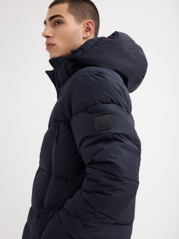 polyamide coat with zippered pockets blue detail view