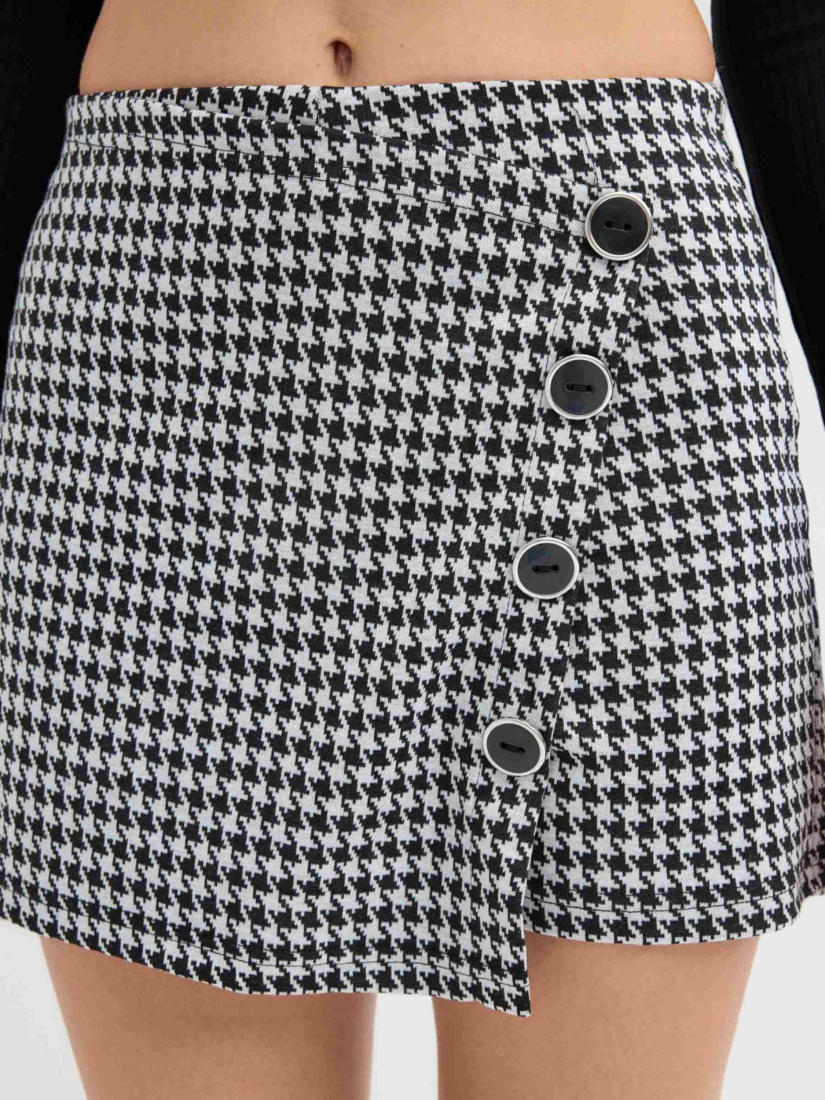 Jacquard vichy skort black front detail view