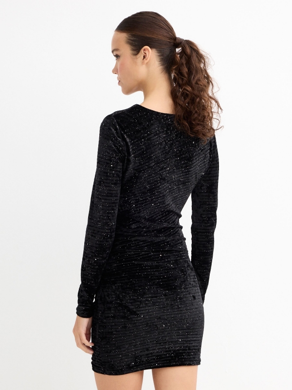 Draped velvet dress black three-quarter back view