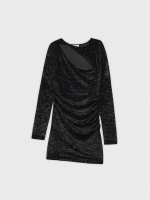 %Pto% Vestido drapeado de veludo preto vista frontal