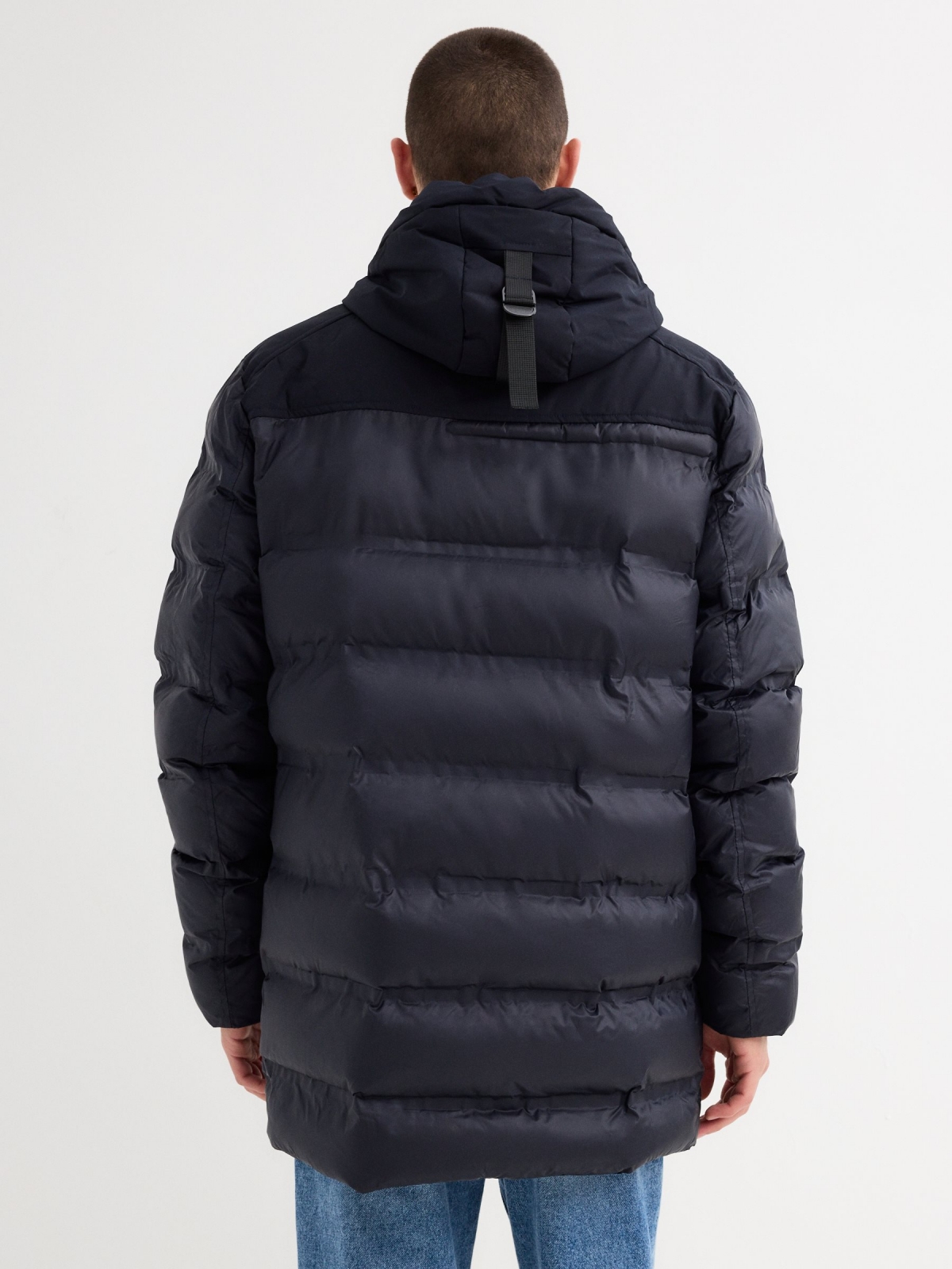 Hooded parka blue middle back view