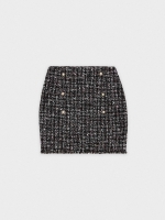 %Pto% Mini jacquard skirt with buttons black front view