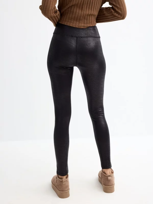 Leggings de efeito pele com estampado animal superskinny preto vista meia traseira