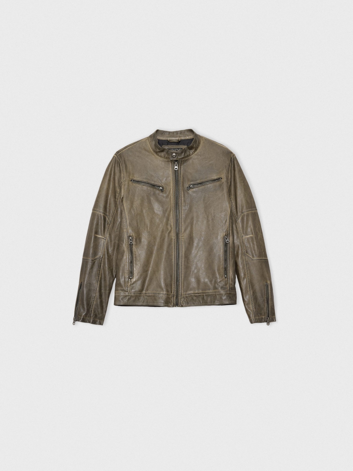  Leather effect jacket with zips brown front view