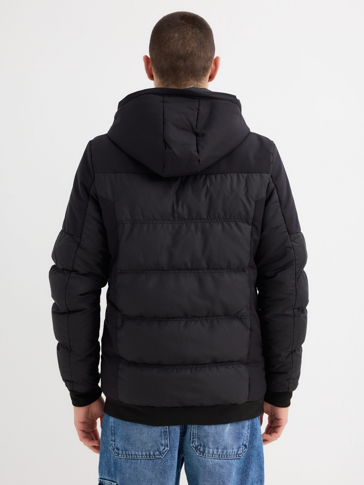 polyamide coat with long zippers black middle back view