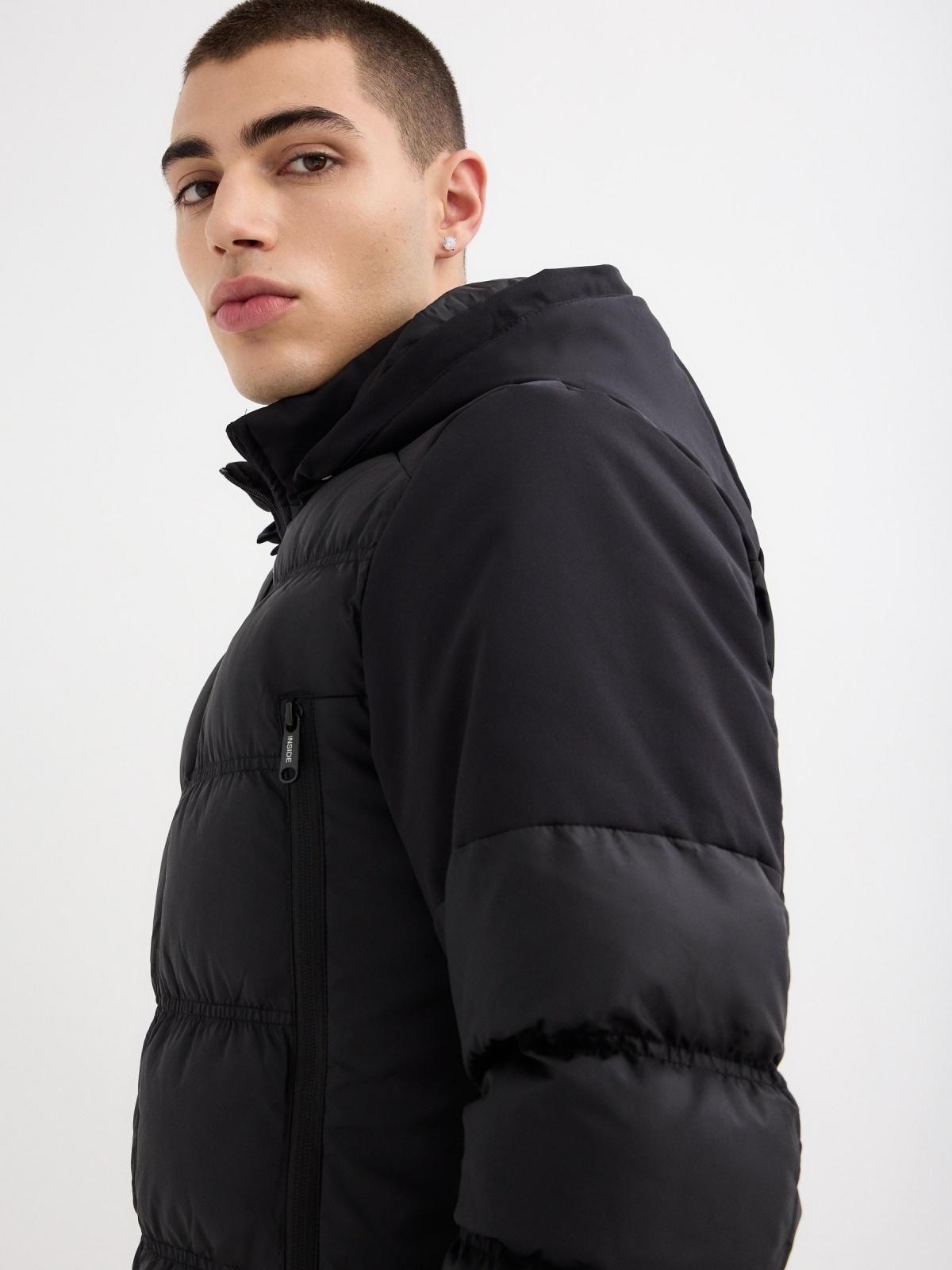 polyamide coat with long zippers black detail view