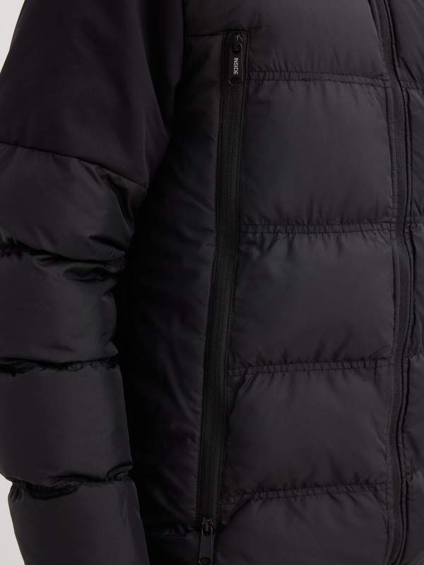 polyamide coat with long zippers black detail view