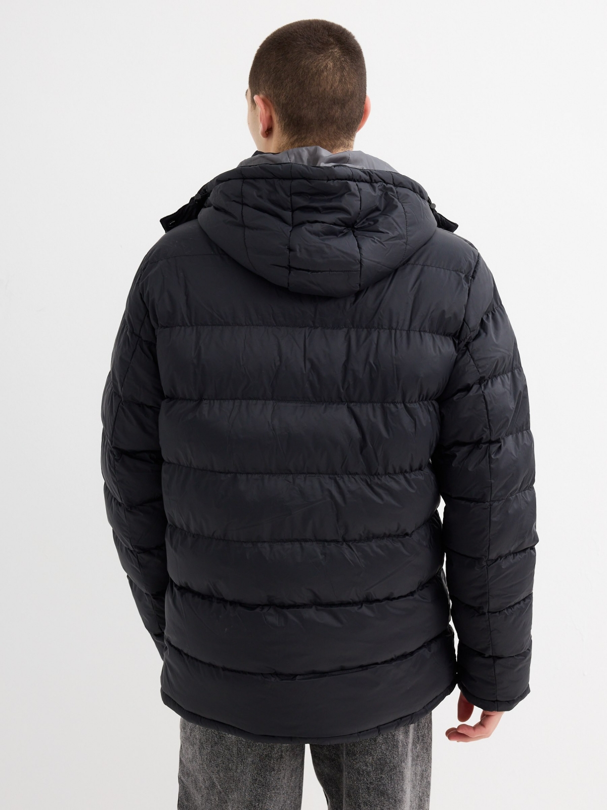 polyamide quilted coat black middle back view