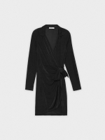 %Pto% Vestido drapeado de cetim preto vista frontal