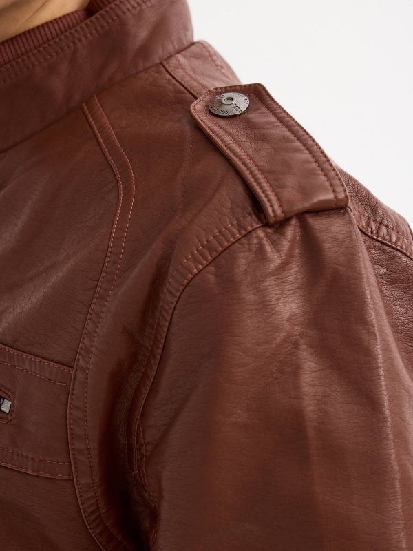 Black leather effect jacket brown detail view