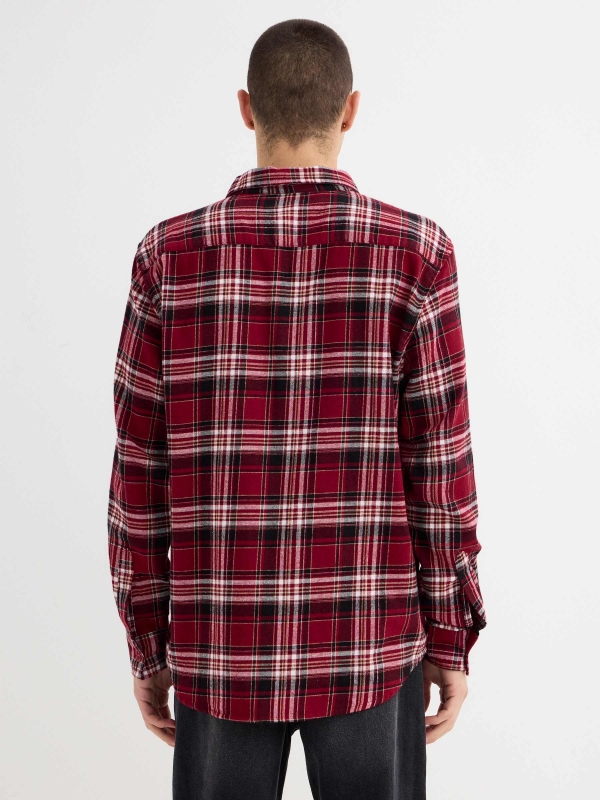 Red plaid flannel shirt red middle back view