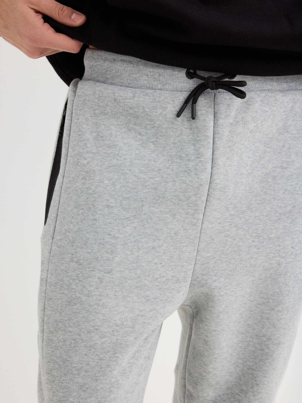 Graphic grey sport jogger trousers light grey detail view