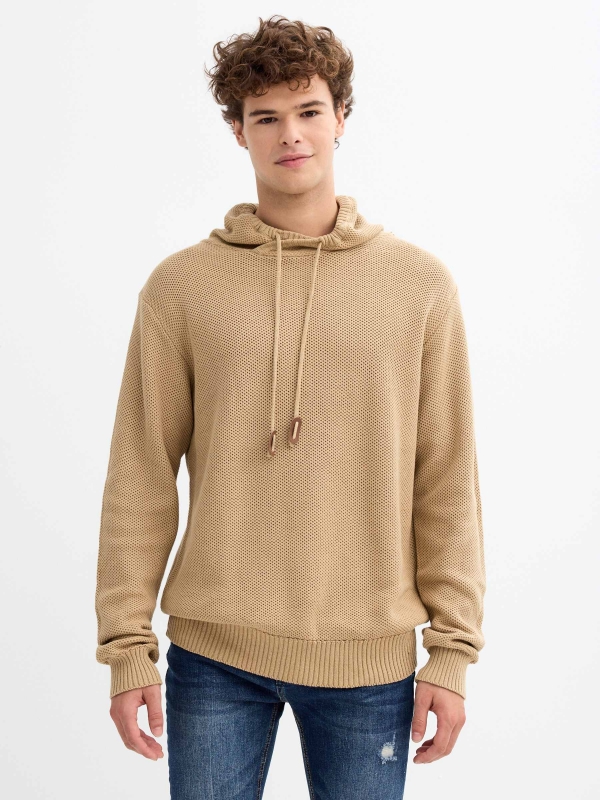 Basic pullover collar sand middle front view