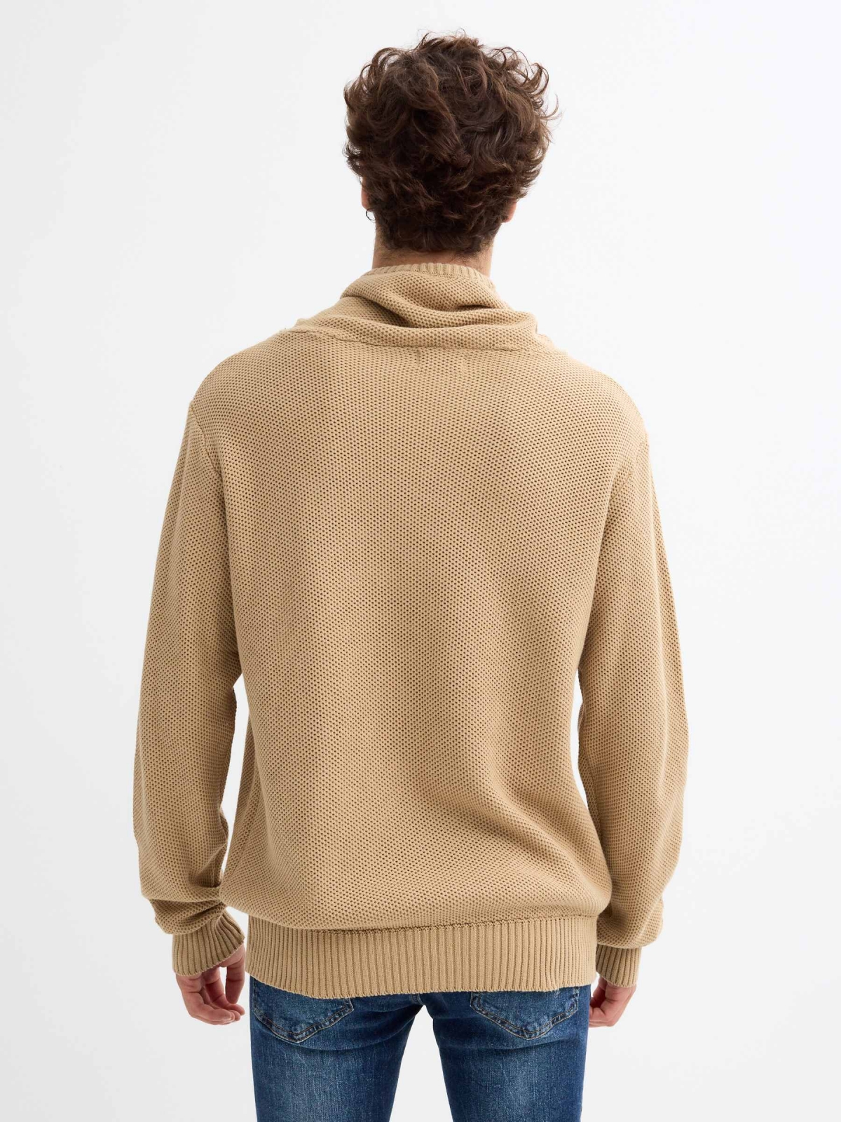 Basic pullover collar sand middle back view