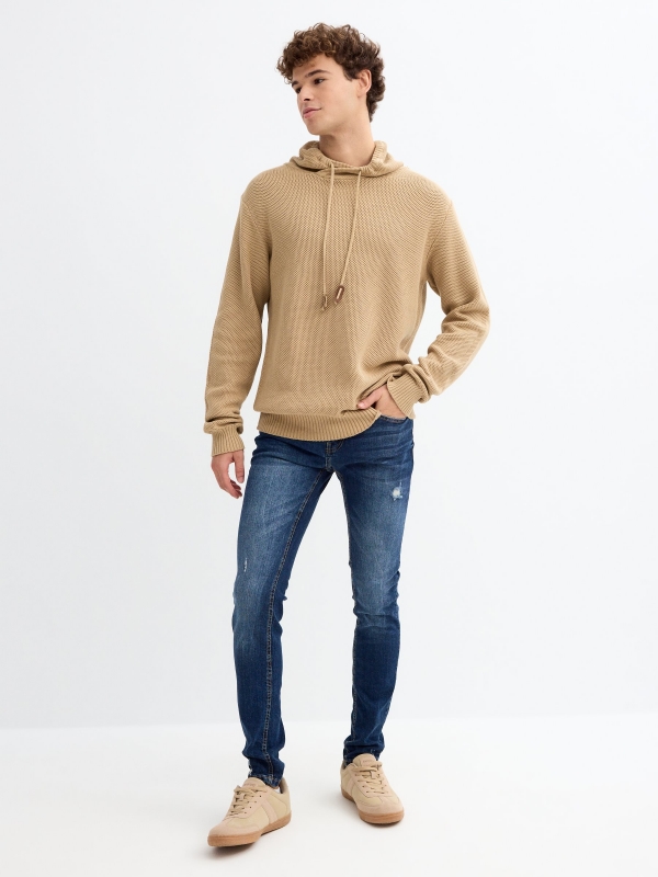 Basic pullover collar sand general front view