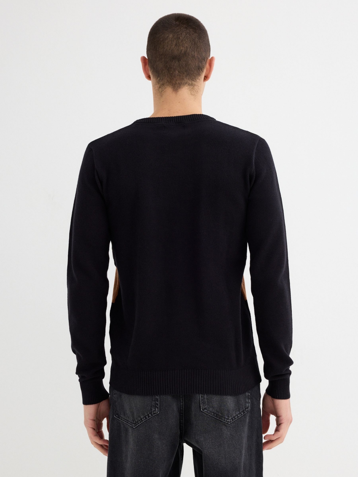 Striped knit sweater black middle back view