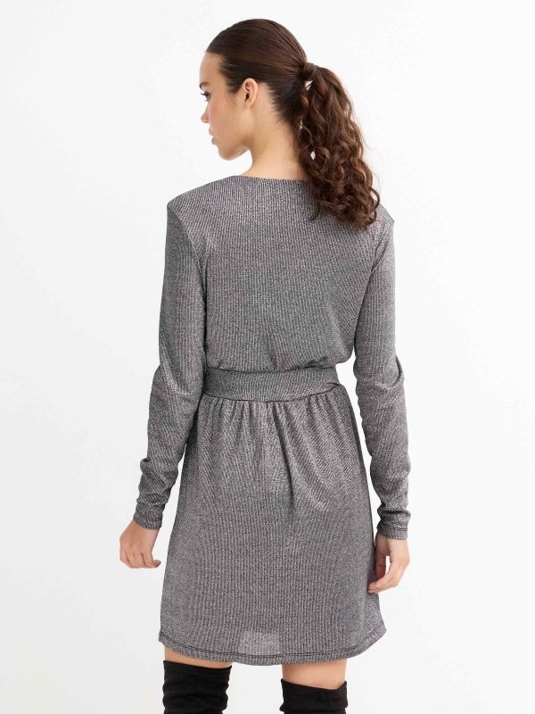 Long sleeve mini dress lurex grey three-quarter back view