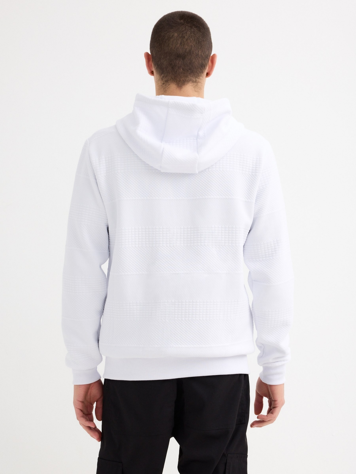 Graphic hooded sweatshirt white middle back view