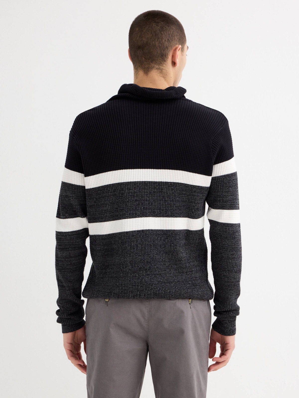 Pullover collar stripes black middle back view