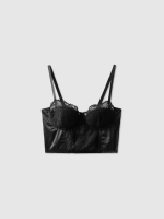%Pto% Corset top leatherette with black lace black front view