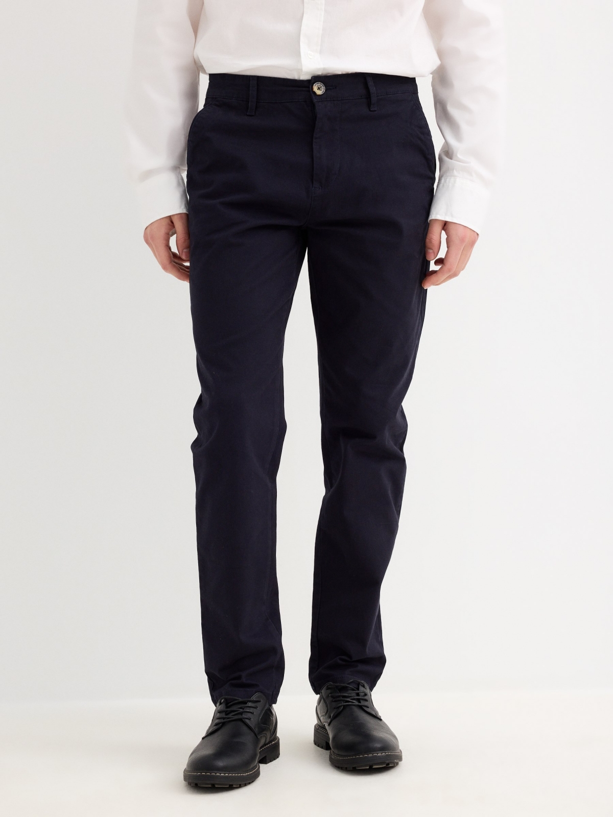 Chino gabardine trousers blue middle front view